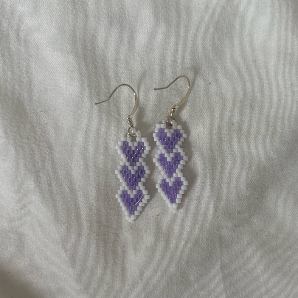 Purple and White handmade Beaded Earrings